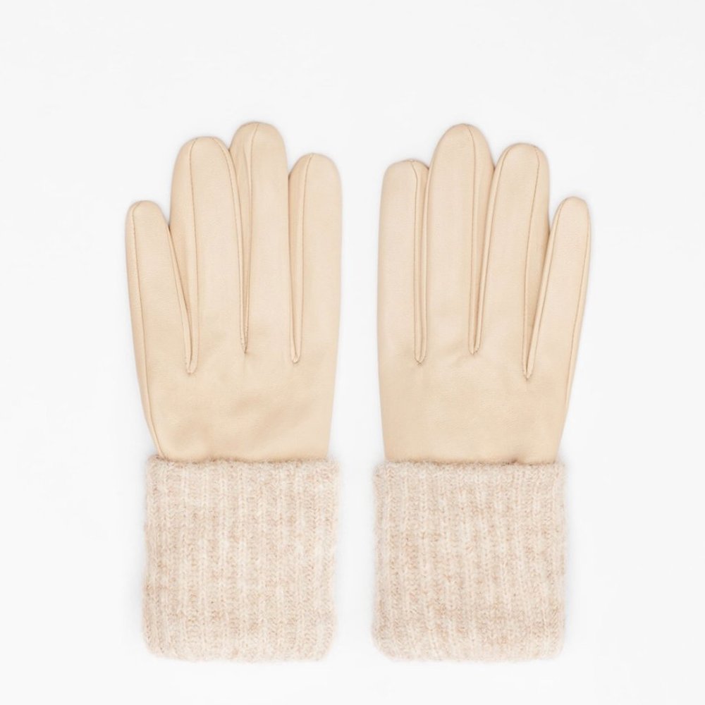 Zara Women’s Leather Knit Gloves(Beige US M, L/EUR M, L) - Picture 4 of 8